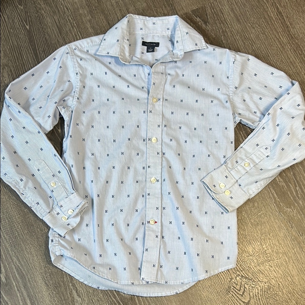 Tommy Hilfiger Boy's Blue Patterned Shirt sz 10 like new